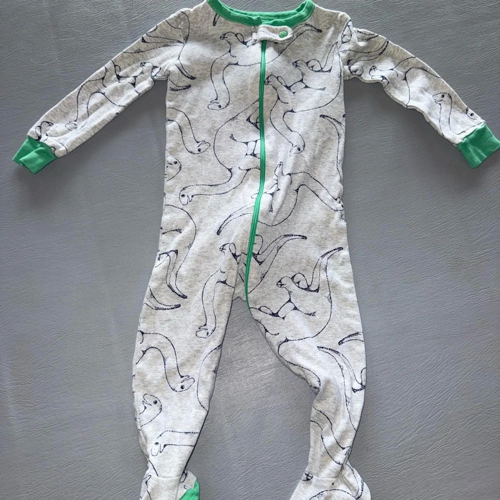 The Children's‎ Place Gray and Green Dinosaur Footie Pajamas